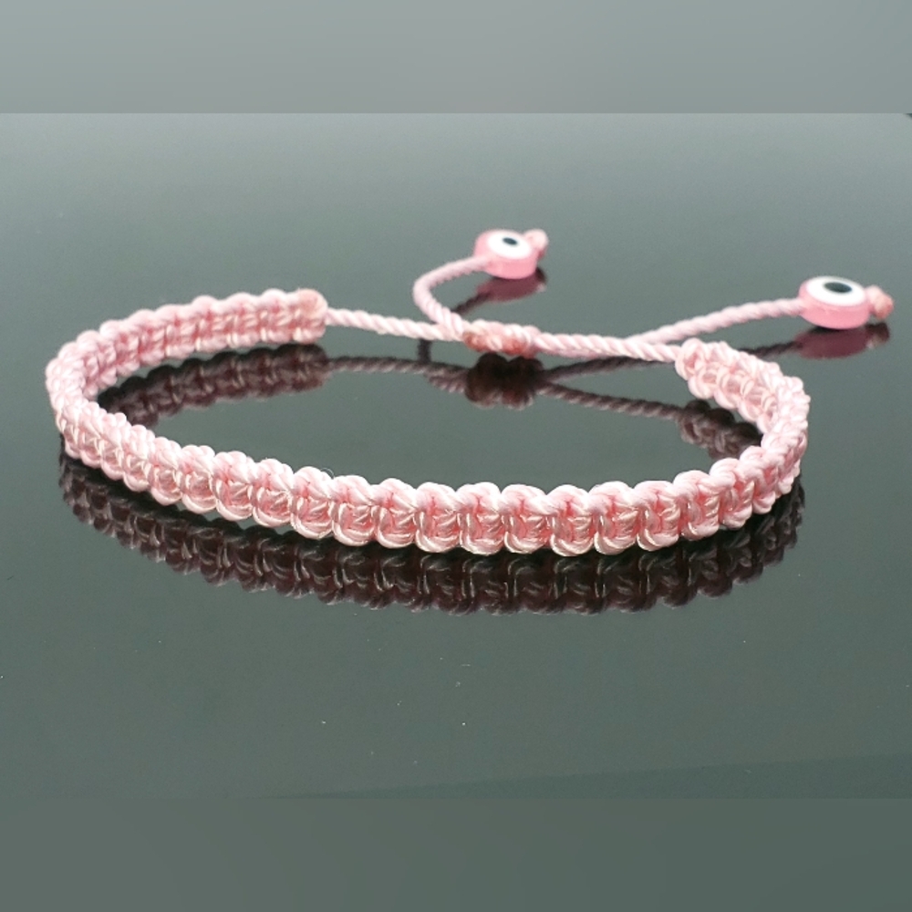 Evil eye bracelet, pink string braided wristband, evil eye protection